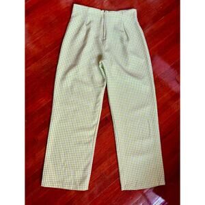 Vintage 70's Lime Green & White Plaid High Waist Funky Casual Pants Hippie Large